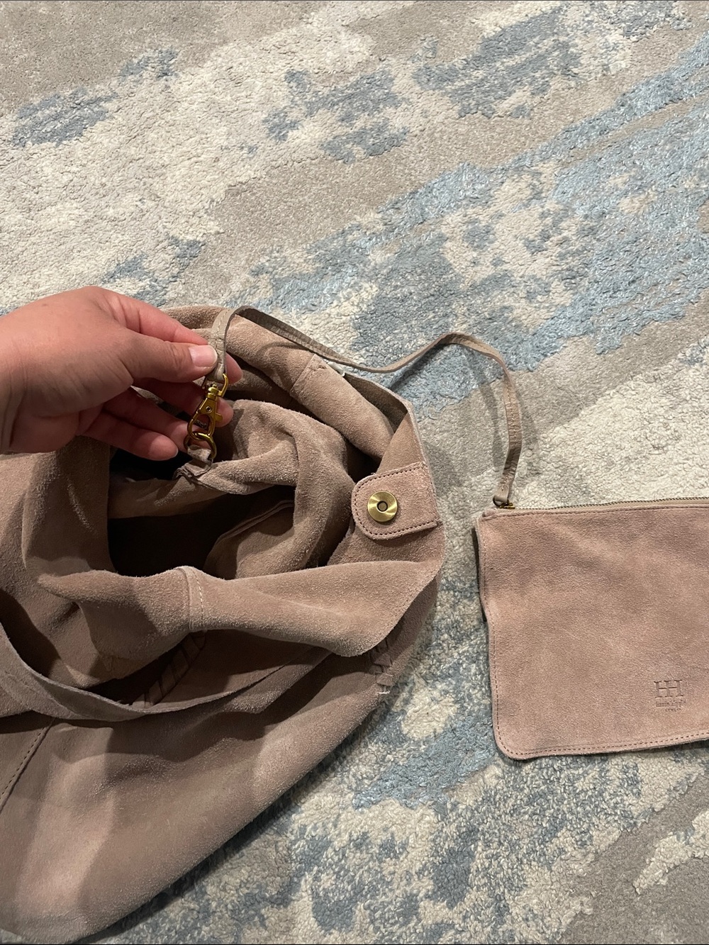 Haute Hippie Tan Boho Large Slouchy Hobo Tote Bag 100% Suede Leather - Picture 7 of 10